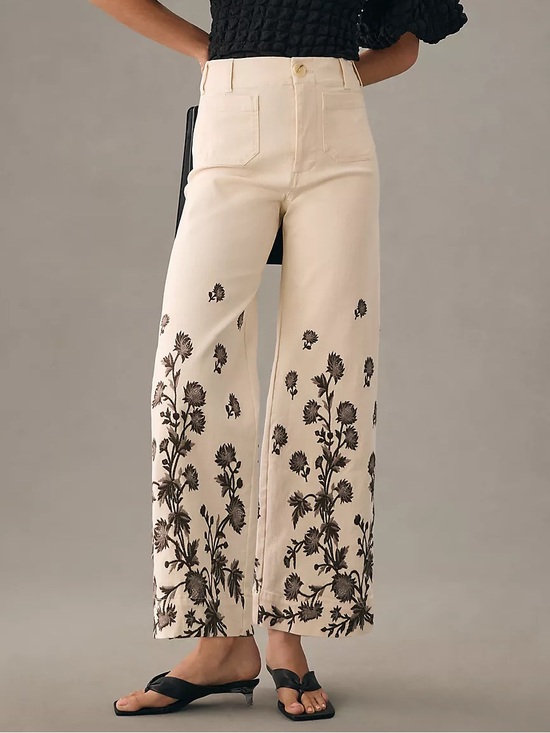 Anthropologie Denim - Anthropologie || Maeve Denim Colette Cropped Wide Leg Jeans Floral Embroidered